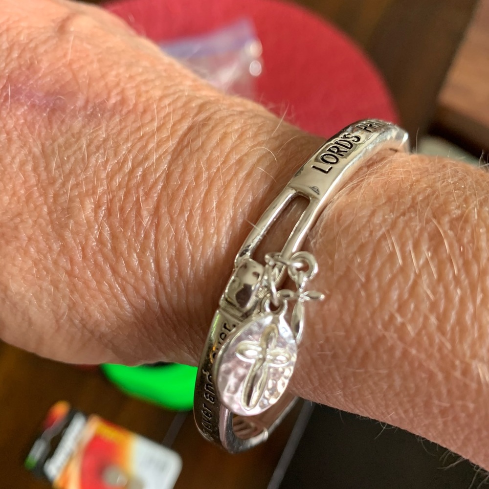 Lords Prayer Cross Silver Bracelet